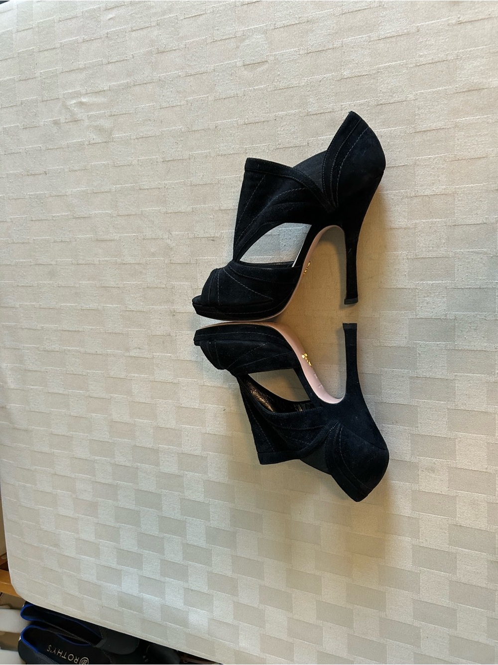 Prada Suede Cut Out Peep Toe Heeled Booties - Picture 6 of 15